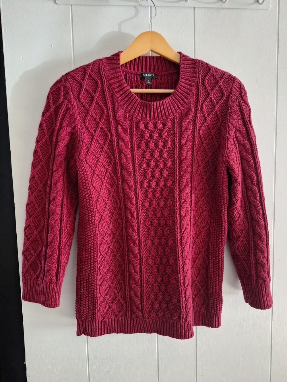 Talbots Cable Knit Crewneck Sweater - Berry Red